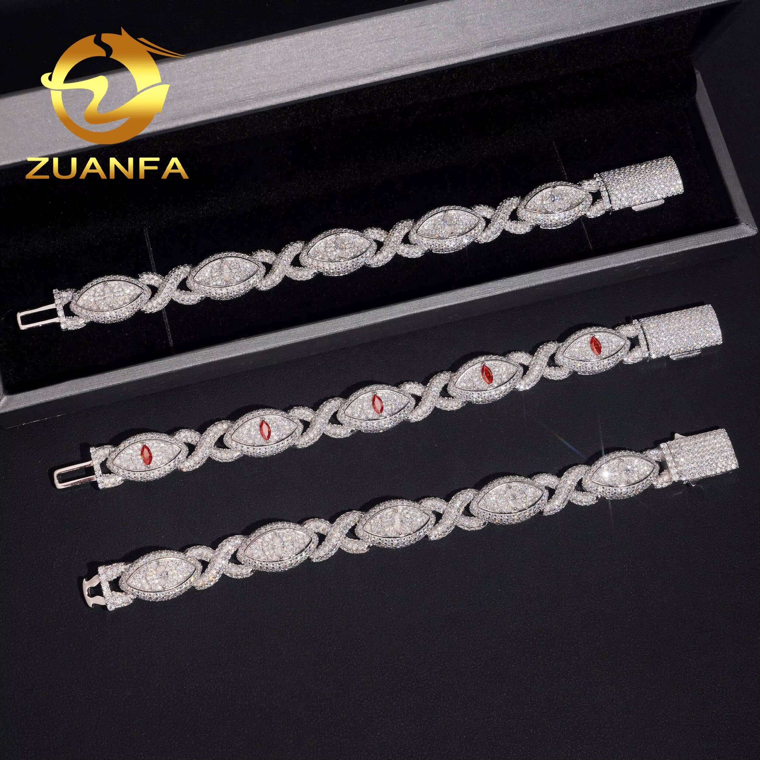 Hip Hop Fine Jewelry Iced Out Moissanite Diamond Mens 13mm Silver Cuban Link Infinity Bracelet