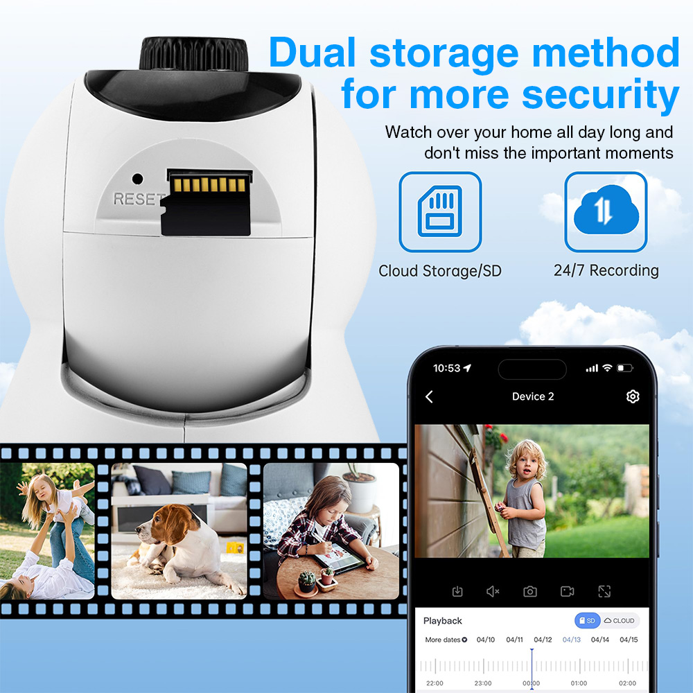 HD 1080P Surveillance, Panoramic Full Color Night Vision Outdoor Smart Security Camera PTZ 360° Rotation White