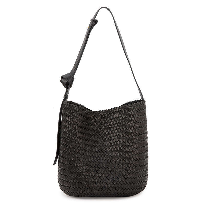 Woven for Women, Niche First Layer Vegetable Tanned Genuine Leather, Single Shoulder Crossbody Casual Basket Bag, Bucket Bag