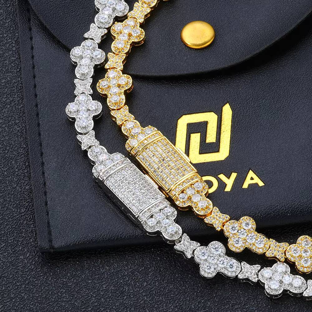 HipHop Iced Out Jewelry New Style Shiny Diamond Cross Link Chain Women Full Pave Zircon Gold Plated Flower Chain Choker Necklace