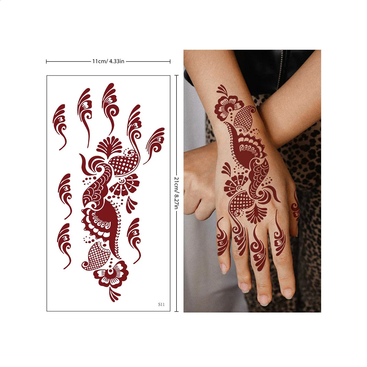 Red Lace Henna Tattoo Sexy Maroon Stickers Waterproof India Mehndi n Temporary Tattoos Finger Hand For Women 250825