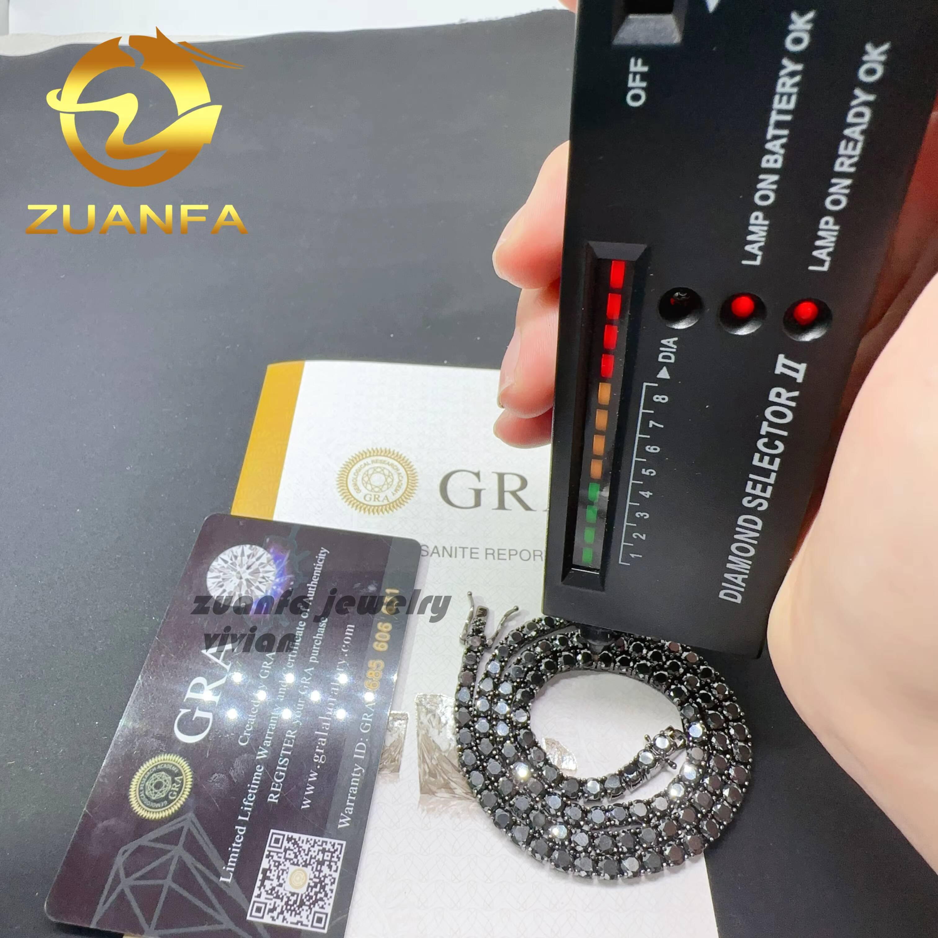 Factory Price 925 Sterling Silver 18k Gold Plated Luxury Hip Hop Black Moissanite Tennis Chain