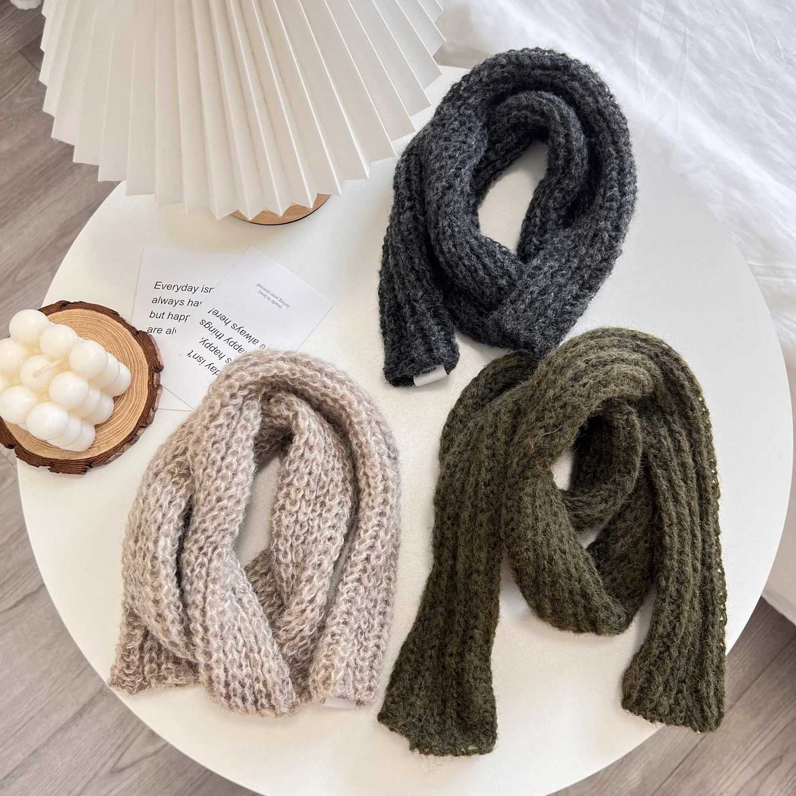 South Korea SpecialInterest Design Thin Narrow Strip Solid Color Wool Scarf Winter HighGrade Fashion AllMatch Knitted ScarfXJ250905