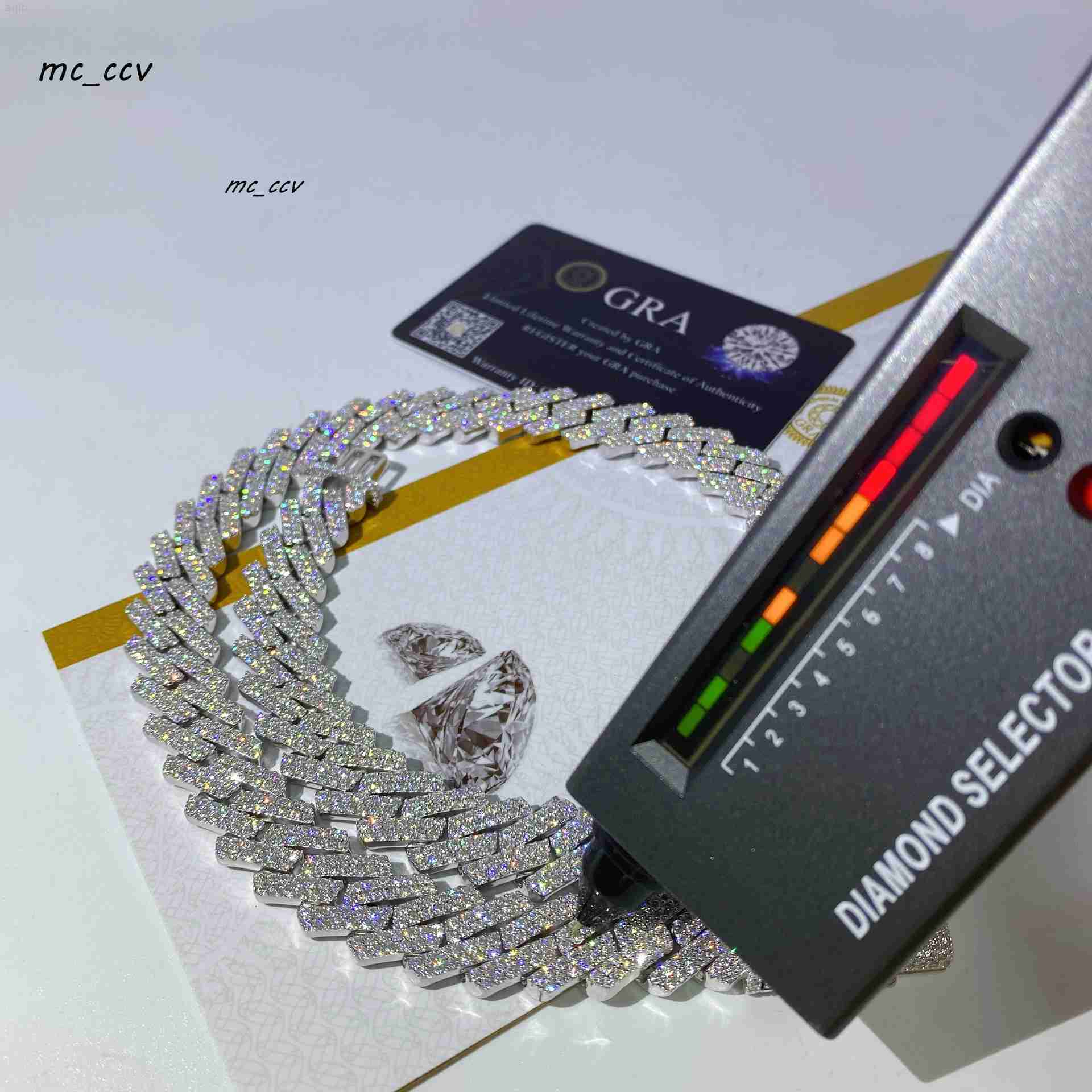 Selling Iced Out 15mm Double Row Moissanite Necklace Bracelet 925 Silver Cuban Chain Hip Hop Necklace Bracelet