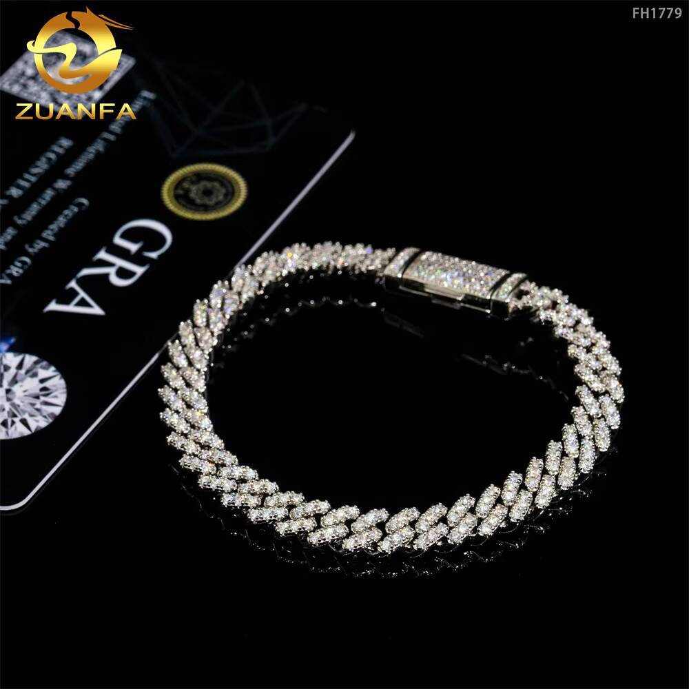 Pass Diamond Tester 6mm 925 Sterling Silver Hip Hop Iced Out Vvs Moissanite Diamond Cuban Link Chain