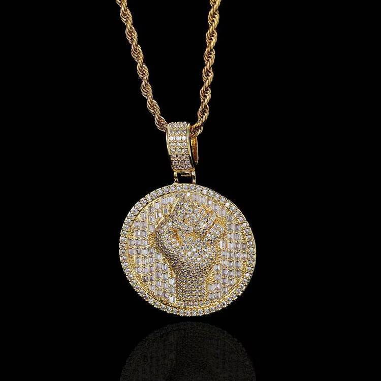 GZYS JEWELRY Wholesale Gold Plated Diamond Mens Fist Coin Necklace Pendant Iced Out Jewelry