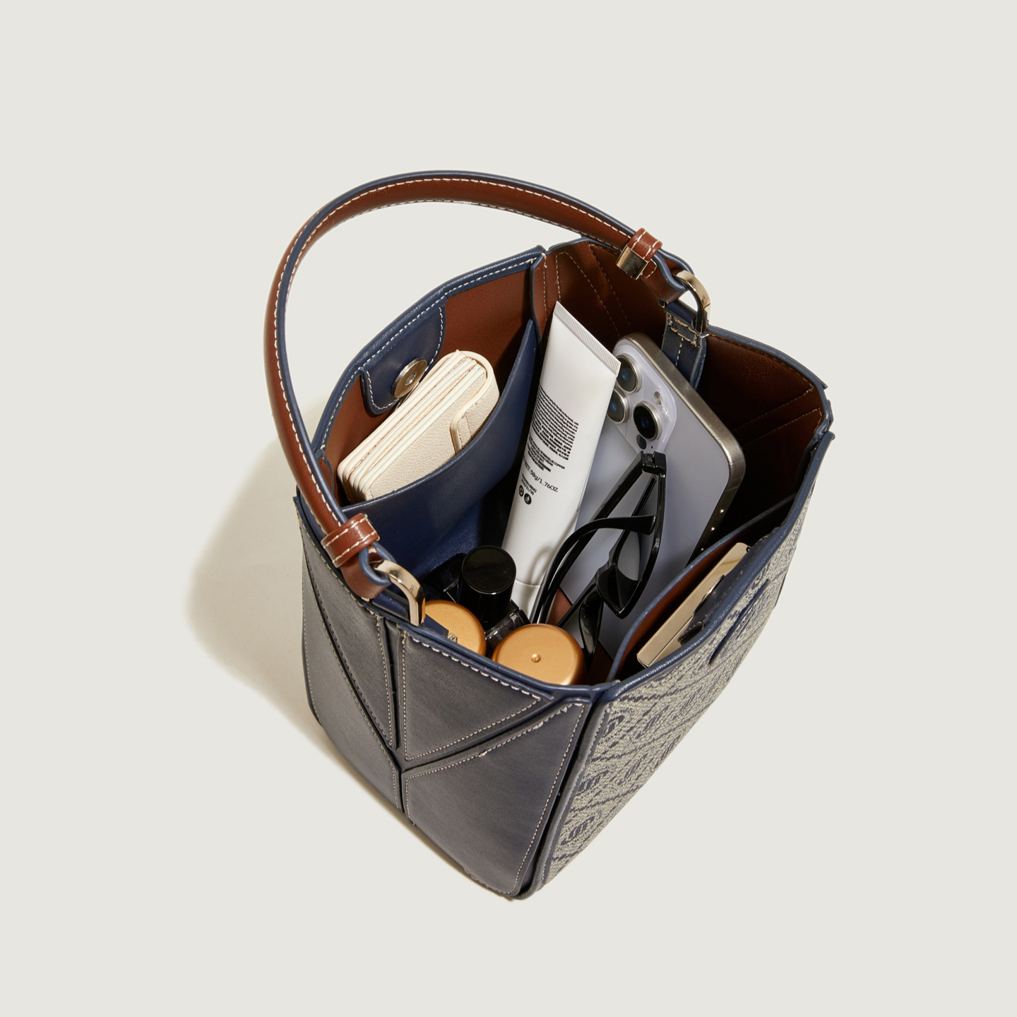 2025 New Fashionable Retro Bucket Bag Color Block Printed Crossbody Bag Designer Women's Handbag