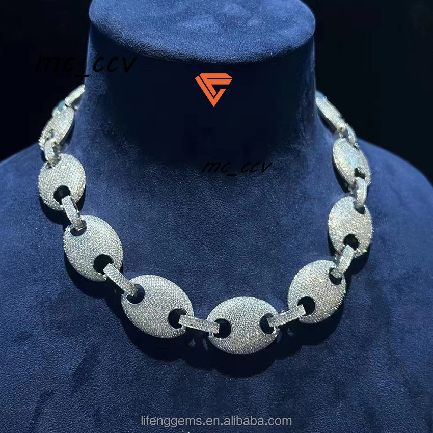 Style Necklace 925 Silver Hip Hop Trend White Colored Vvs Moissanite Diamond Pig Nose Cuban Chain