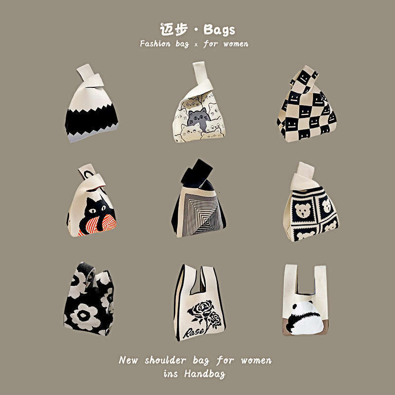 New INS Internet Celebrity Trendy Handbag for Women Knitted Wool Bucket Handheld Casual Tote Lunch Bag