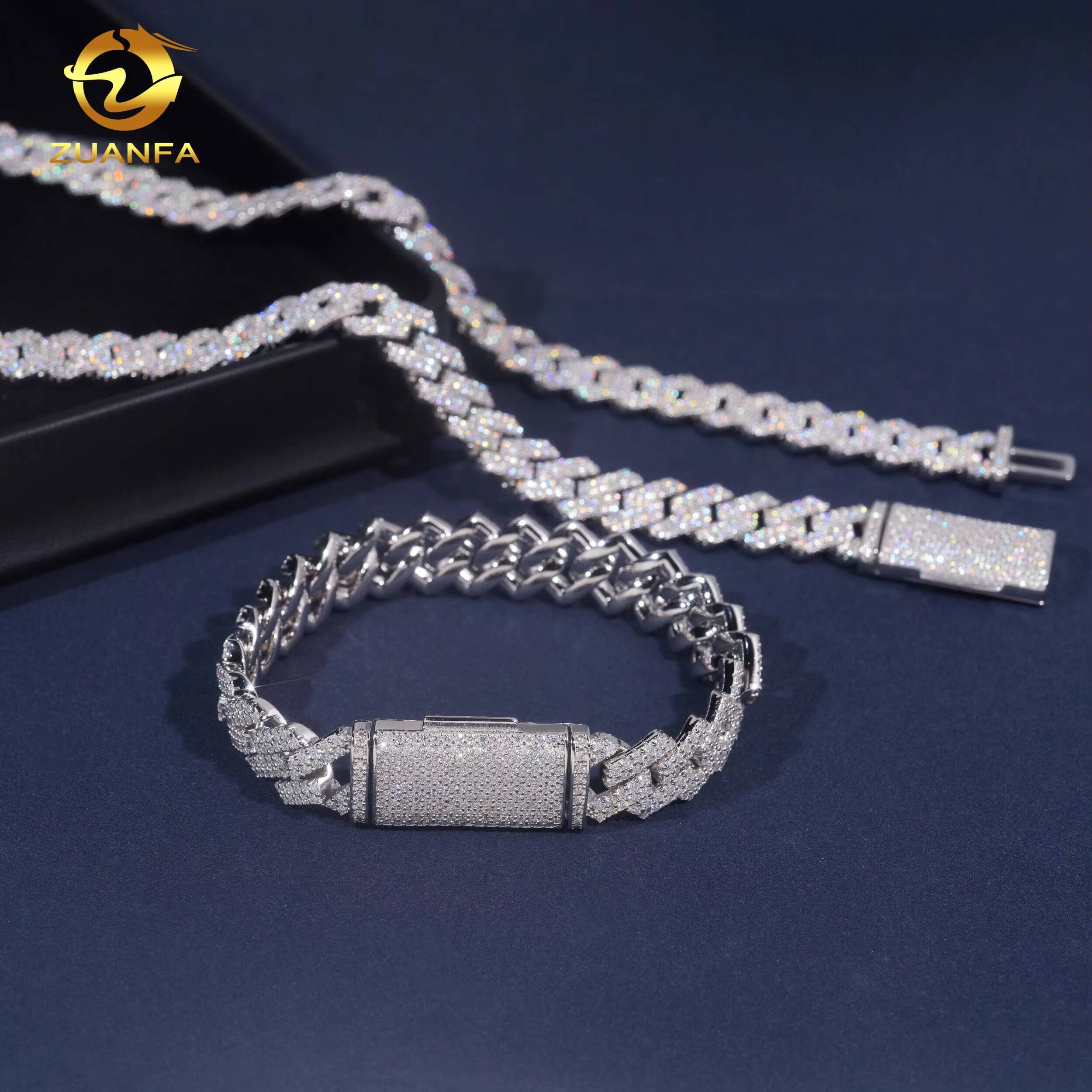 13mm 2Row Custom Hip Hop Jewelry Necklace Iced Out Diamond Cuban Link Chain 925 Sterling Silver Moissanite Men Bracelet Necklace