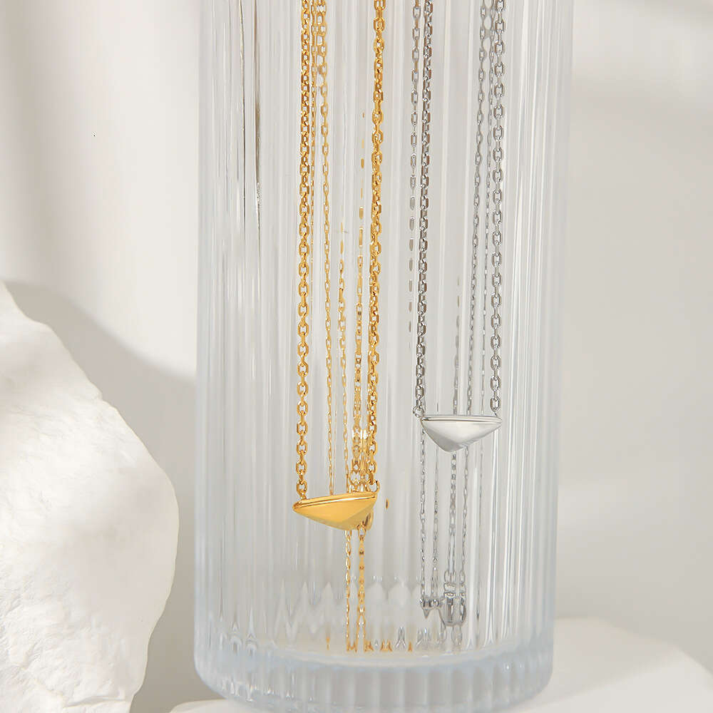 DHpet 2025 Summer: Women's French - inspired 18K - Plated Stainless - steel Geometric Inverted - triangle Diamond Pendant Necklace