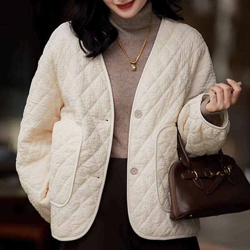 Diamond Grid Layered Casual Versatile Jacket Autumn Winter New Women's Short Long Sleeve Top B5