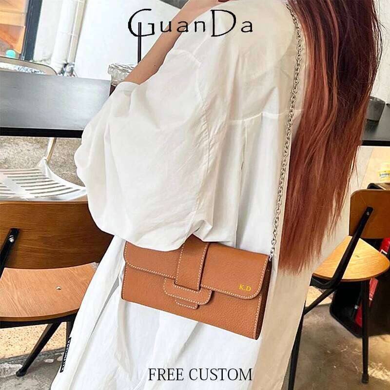 Design Woman Shoulder Custom Initials Chain Fashion Lady Crossbody Bag Personalized Real Leather Handbag Wallet Purse