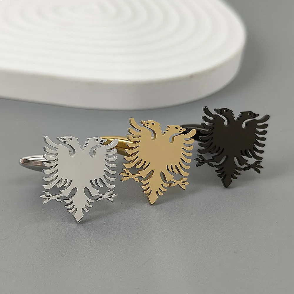 Punk Albanian Eagle Stainless Steel Gold Plated 18K Cufflinks French Shirt Buttons High Quality Waterproof Jewelry 250904
