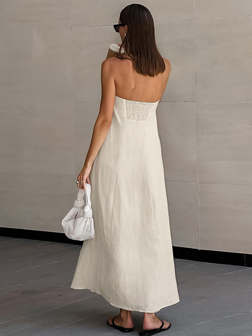 XR112 New Slim Fit Temperament Strapless Solid Color Long Dress for Women
