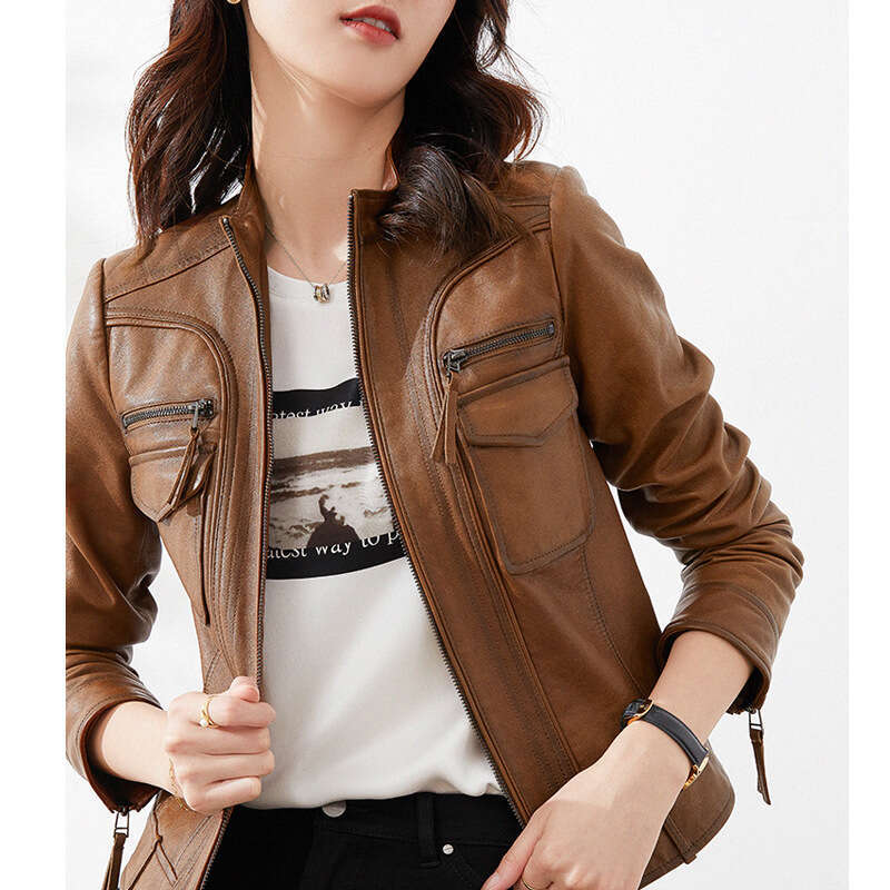 Sassy Genuine Women's Spring New Sheepskin Short Coat Ladies Leather Jacket Top B5