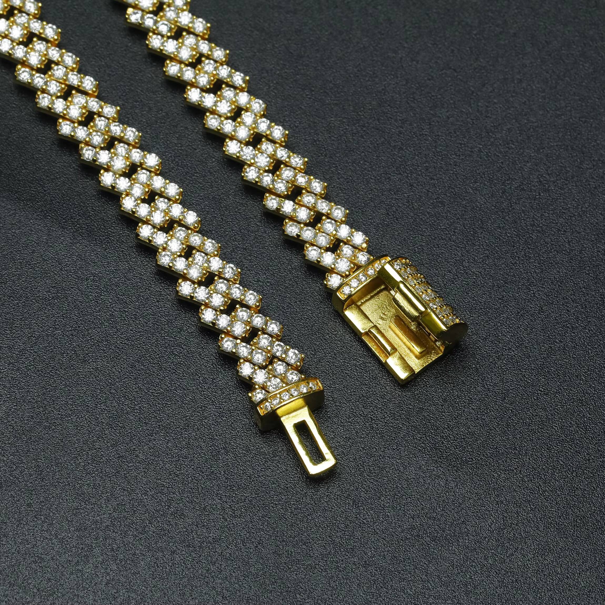 Stylish Hiphop 925 Sterling Silver Hand Prong Setting Iced Out Melee Moissanite Diamond Cuban Link Chain