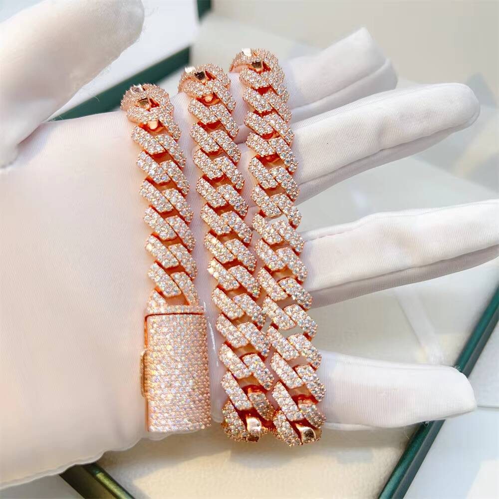 Custom Made Real Gold Plating 925 Silver Necklace VVS Moissanite Cuban Link Chain Hip Hop Jewelry Iced Out Cuban Chain Necklace