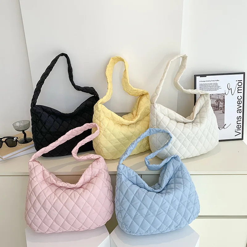Womens Vintage Nylon Shoulder Underarm Bag Female Casual Waterproof Crossbody Hobo Bags For Lady Quilted Large Capacity Handbag 250903