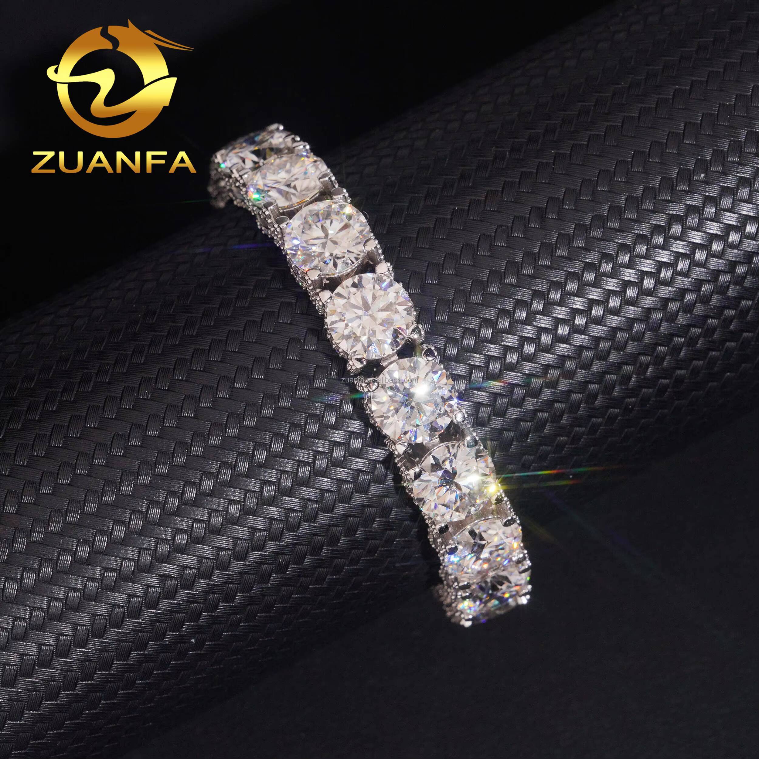 Fashion Style Luxury Rapper Jewelry 10mm Big Guy S925 Silver Iced Out Hip Hop VVS1 Moissanite Diamond Cluster Tennis Bracelet