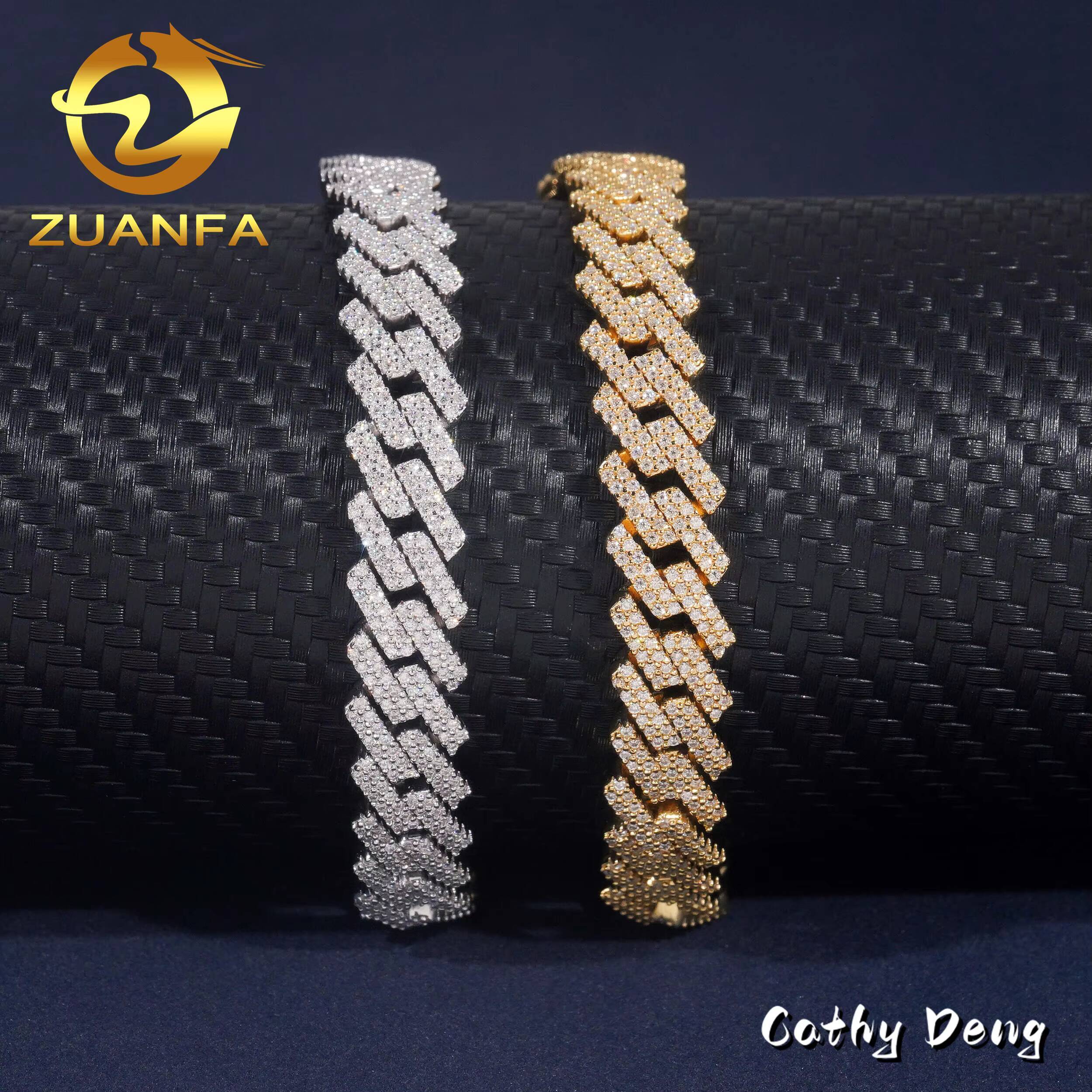 Ready to Ship High Quality Moissanite Hip Hop Jewelry 10mm Cuban Link Chain 925 Silver Iced Out Cuban Bracelet Necklace With GRA