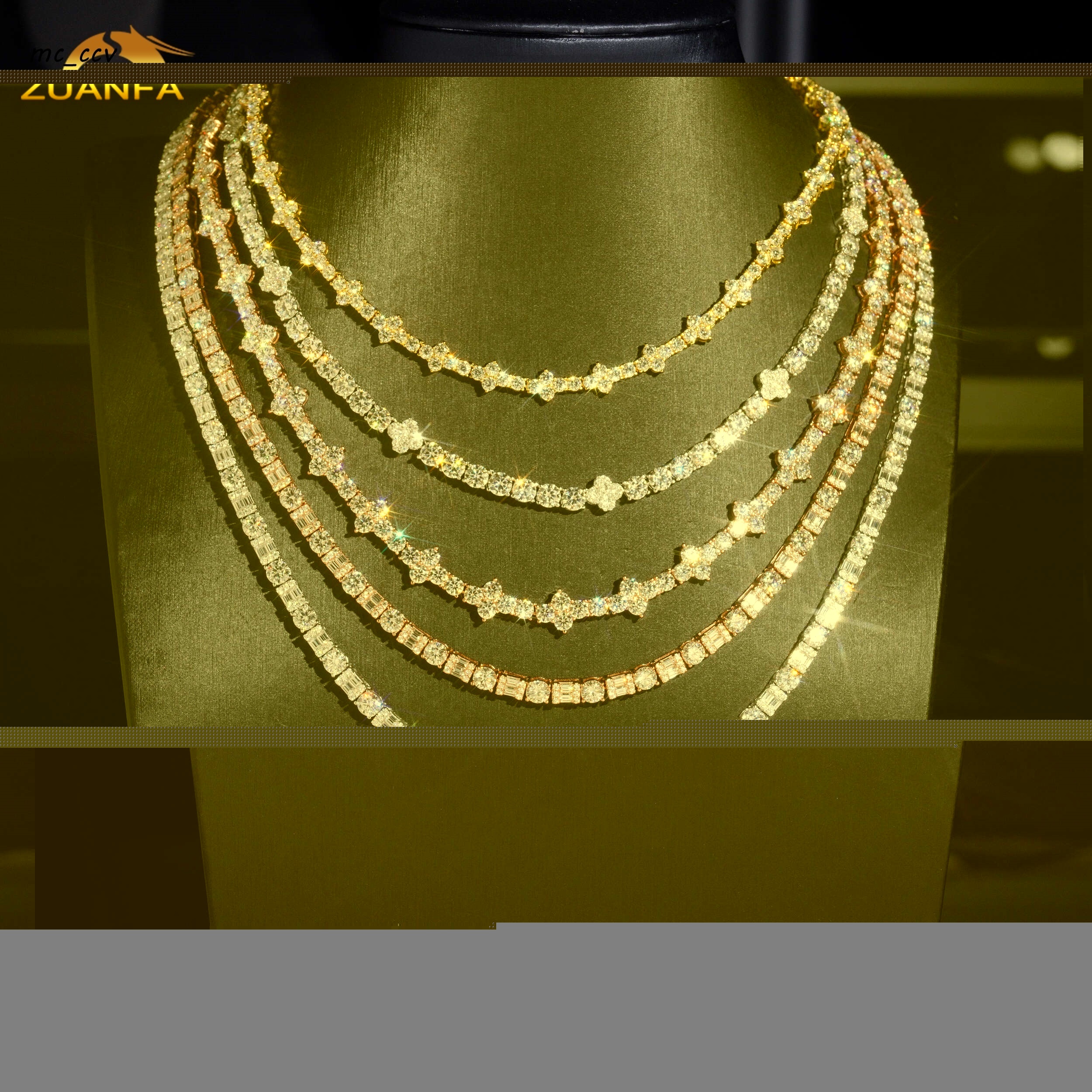 Hot Sale High Quality Fashion Hip Hop Cross Clover 925 Silver Moissanite Tennis Chain Necklace