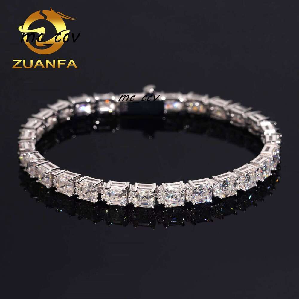 Hip Hop Silicon Stone Jewelry 5 5Mm Asscher Cut Ice For Women And Men Sier Tennis Bracelet Passes Tester