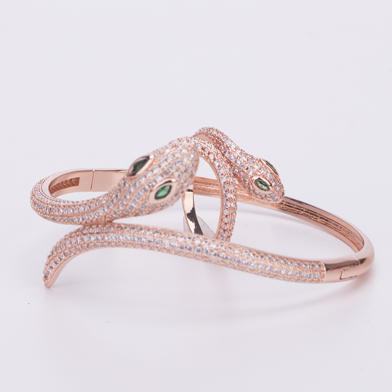 New Snake-Shaped Copper Gold-Plated Inlaid Dia Snake Head Bracelet for Women Personalized Fashion Ring