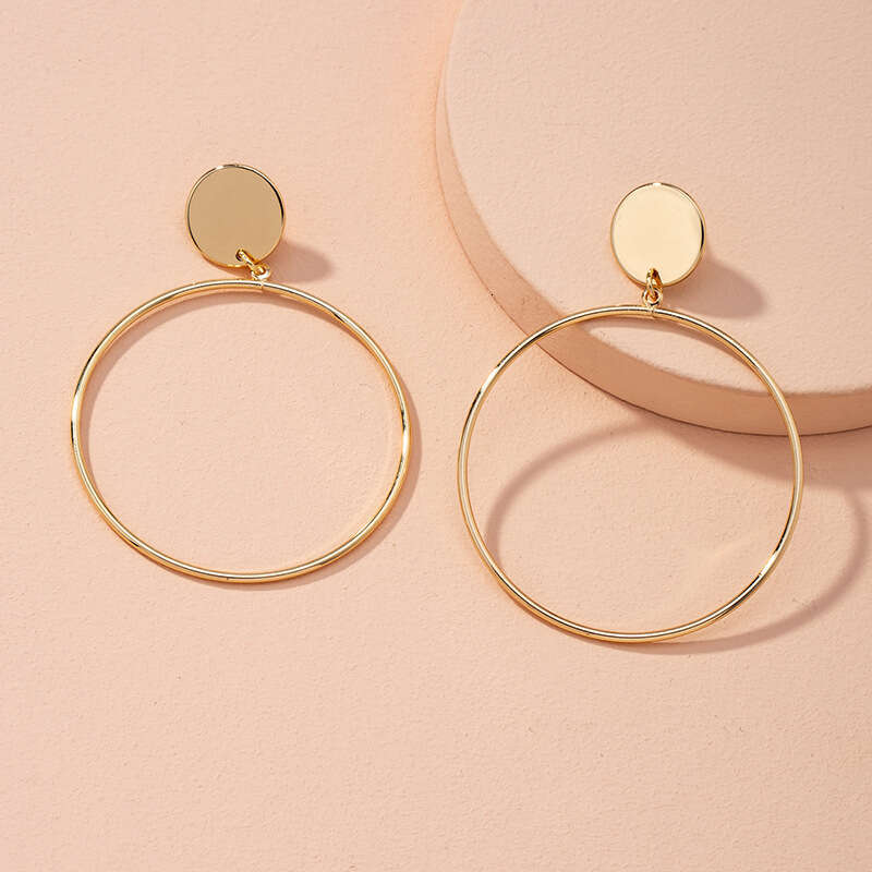 Exaggerated Geometric Large Circle New Simple Gold Round Minimalist Alloy Earrings for Women