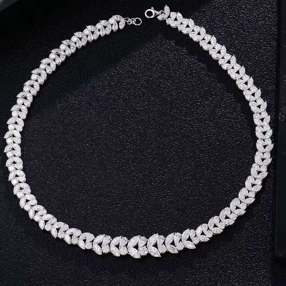 Sterling Sier Plated White Gold Moissanite Necklace Custom 15mm Width Fine Jewelry with Bracelet for Women Gifts