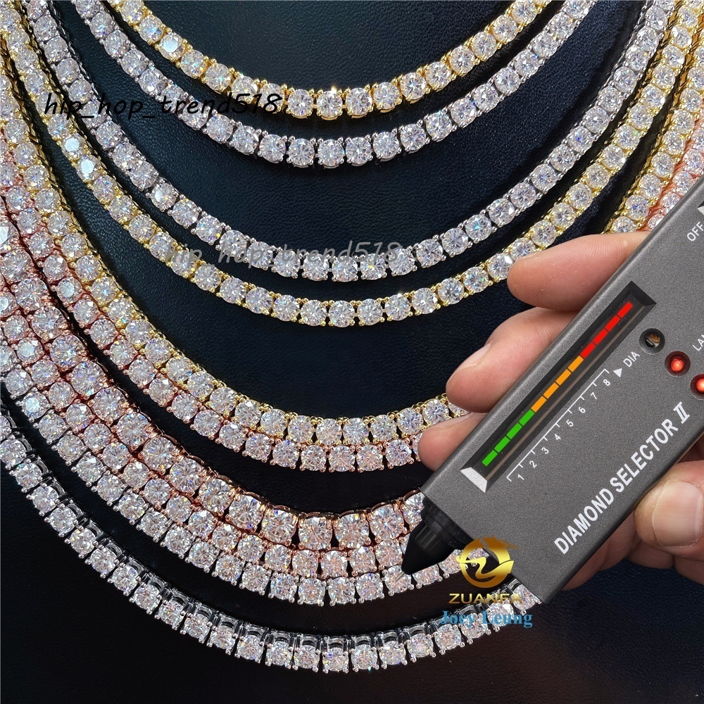 Large Stocks Drop Shipping Hip Hop Jewelry Solid 925 Sterling Silver 2MM to 65MM VVS Moissanite Diamond Tennis Chain Necklace