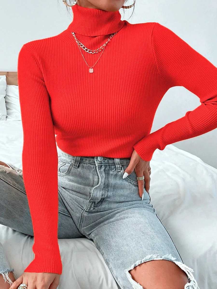 Autumn Winter Women Knit Solid Turtleneck Pull Sweater Casual Rib Jumper Tops Female Home Pullover Y2K Clothing 2025 Z250905