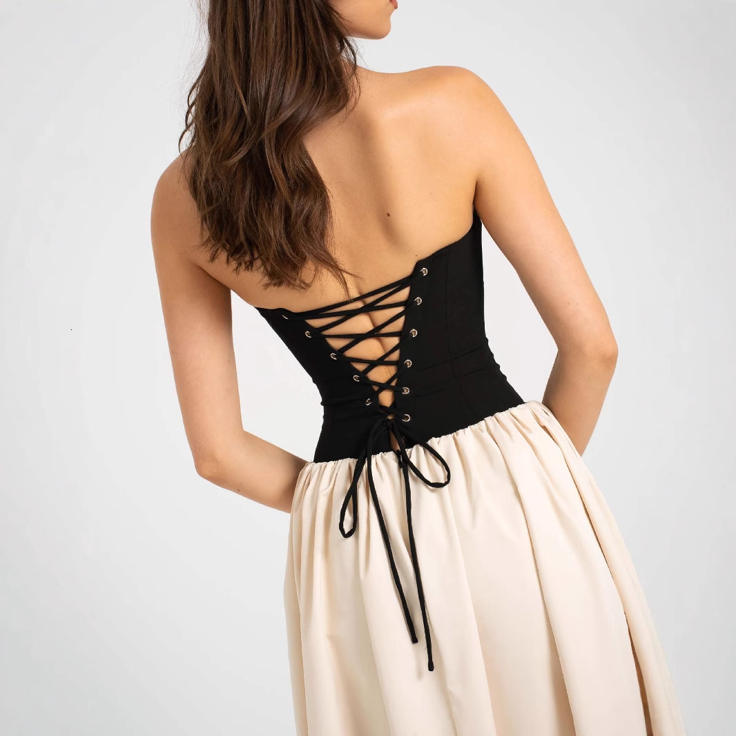 2025 Summer New Fashion ColorBlock Strapless Sleeveless Dress Womens Wear