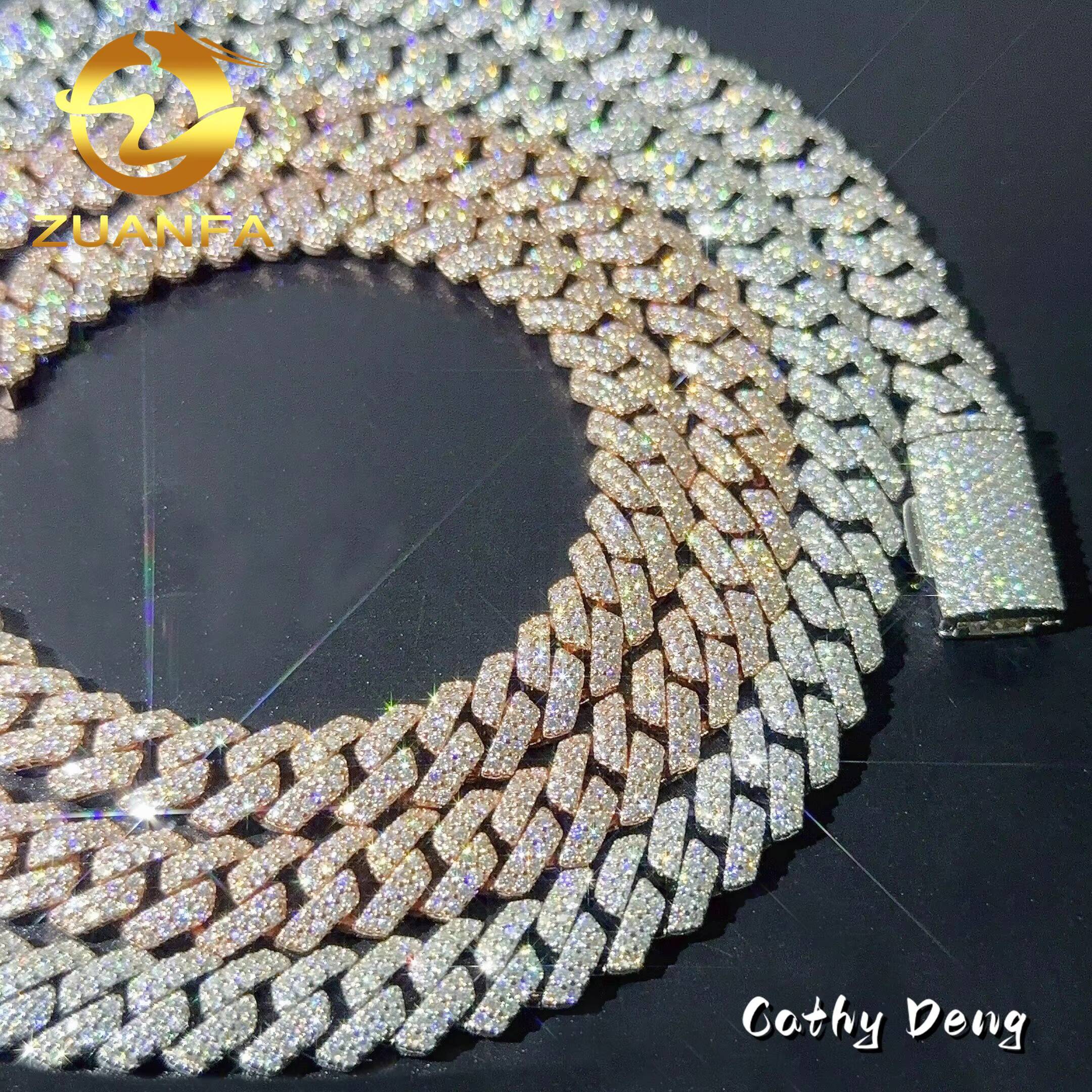 Iced Out Hip Hop Jewelry 10mm Moissanite Cuban Link Chain 925 Silver Pass Diamond Tester VVS Moissanite Cuban Chain