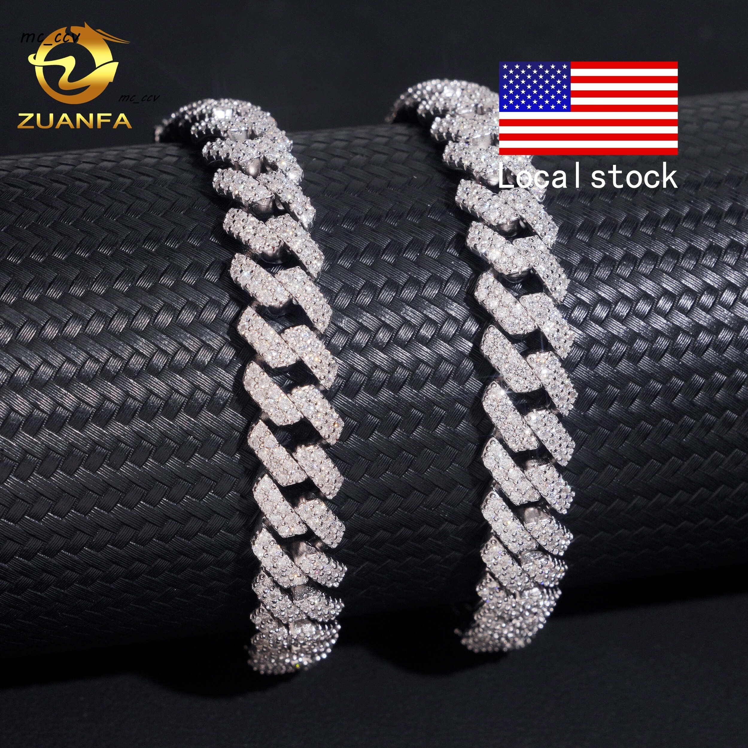 Hip Hop Jewelry 10MM Moissanite Diamond Bracelet 95Silver Iced Out Moissanite Cuban Link Bracelet USA Local Stock