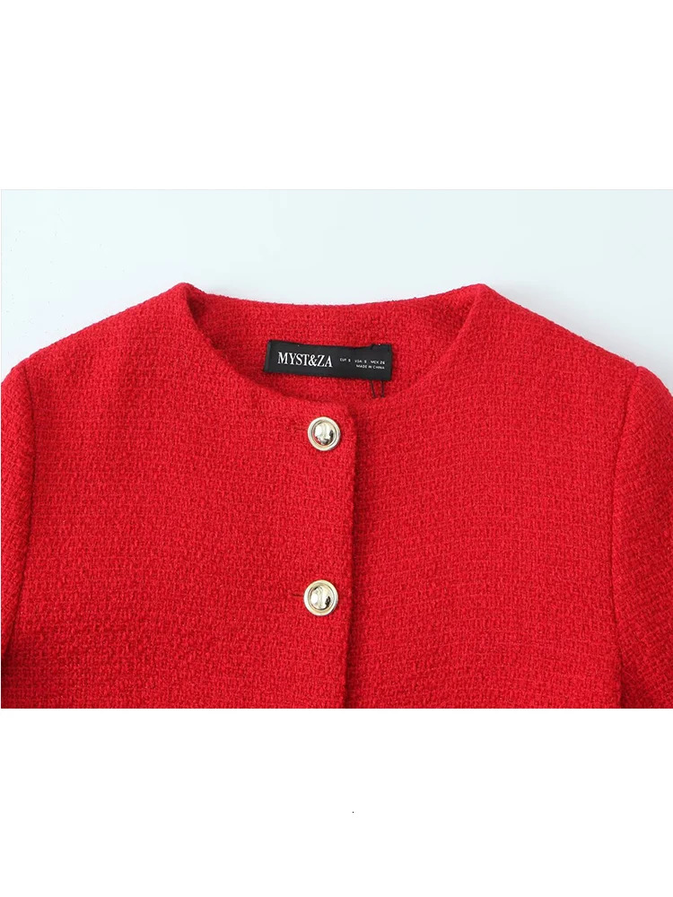 TRAF Womens Red Cropped Jacket 2025 Spring Office Ladies Long Sleeve Short Coats Fashion Casual Streetwear Outerwears250905