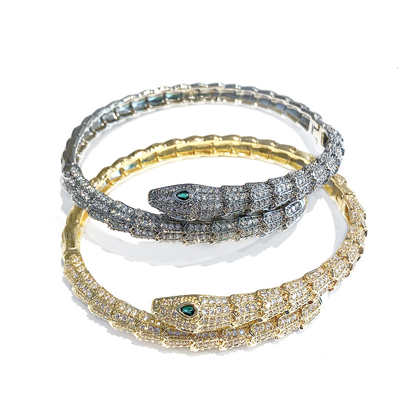 Luxury Brand Designer Jewelry Simulation Snake Scale Snake Shaped Bracelet Personality Green Eyed Spirit Snake Bracelet Retro Fashion Punk Women'