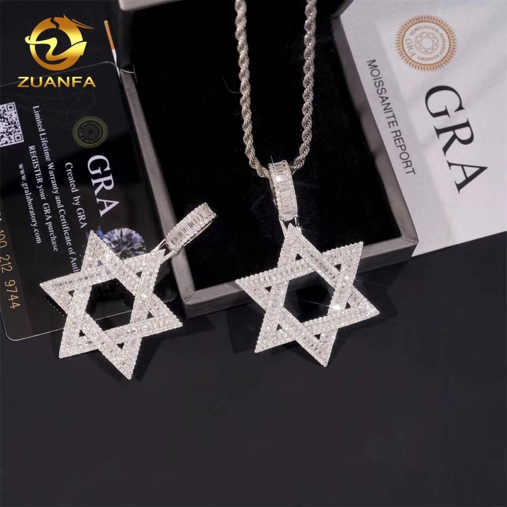 Hip Hop Moissanite Jewelry Custom Iced Out Baguette Star Shape Pendant 925 Silver VVS D Moissanite Diamond Fine Charm Pendant
