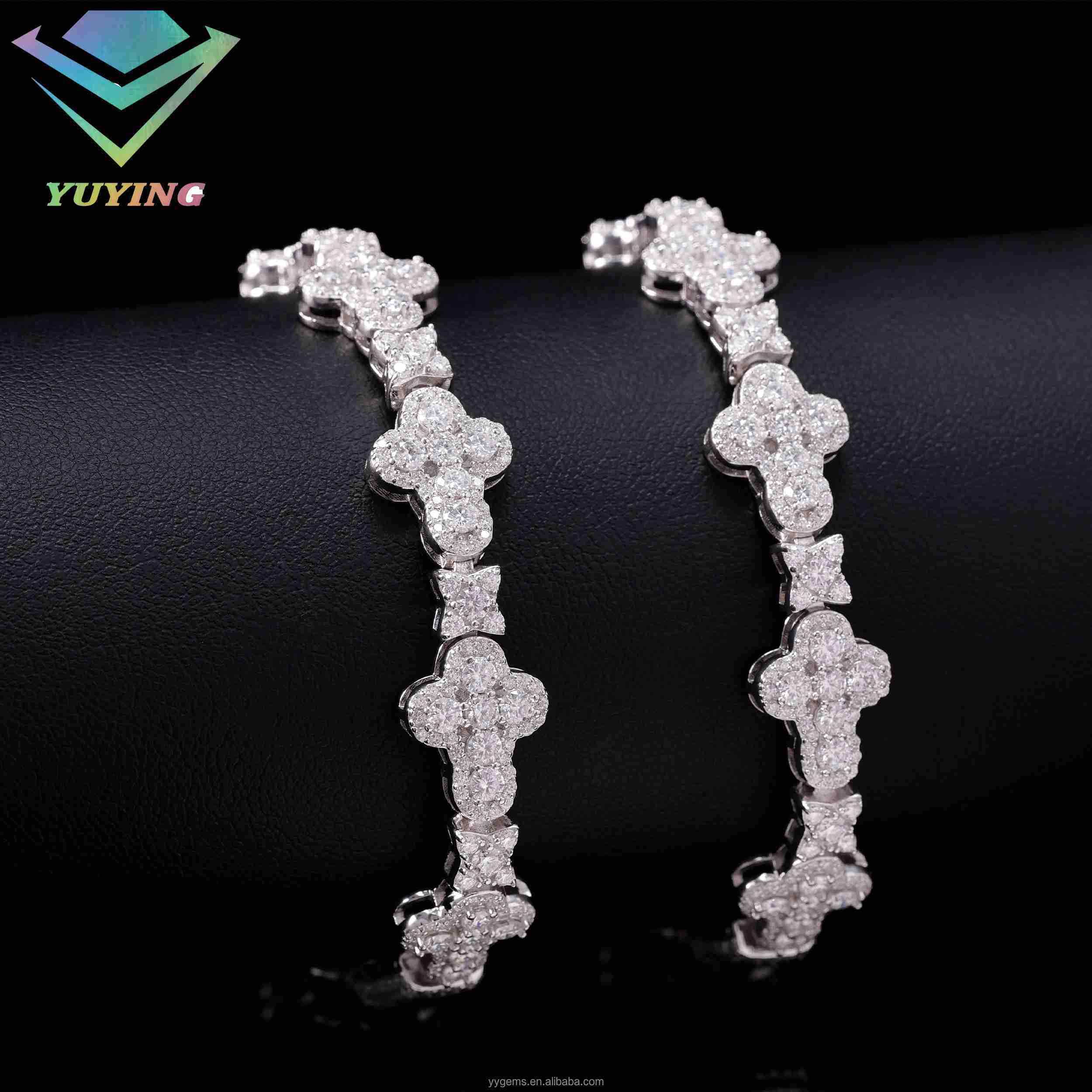 New Design Mossanite Cross Bracelet 15mm Solid S925 Silver Men Women Bracelet VVS Diamond Cuban Bracelet Hip Hop Jewelry