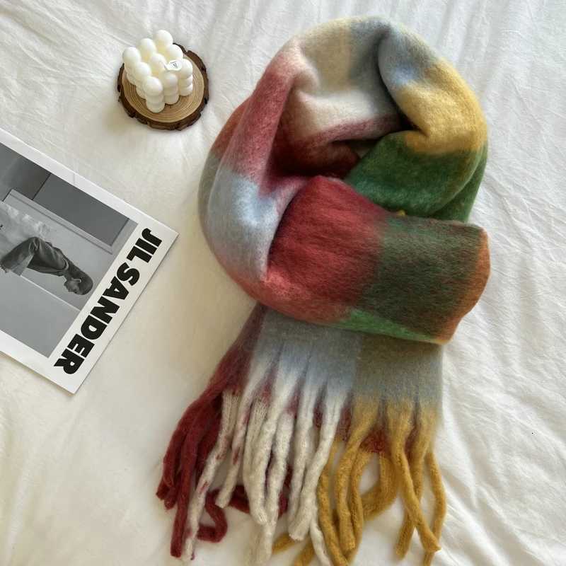 Winter Multicolor Stripe Scarf Cashmere Thick Shl Women Long Winter Warm Wrs with Tassel Scarf For WomenXJ250905