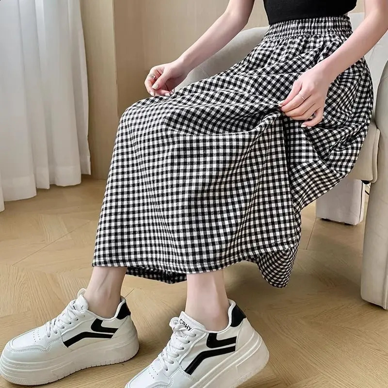 Black White Checkered Aline Skirt Women Summer Lightweight High Waisted Long for Petite Slimming Casual 250905