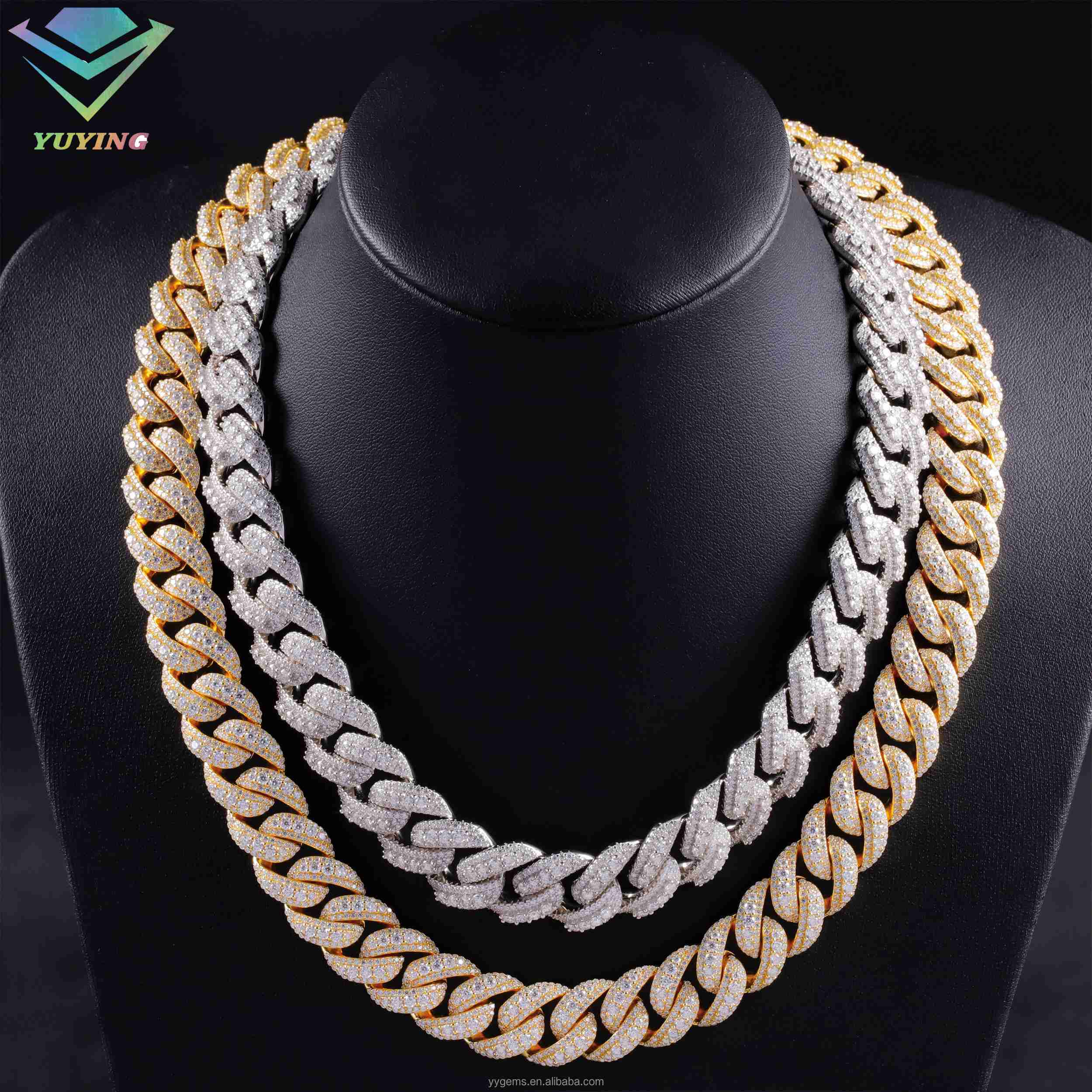 Heavy Solid Raise Diamond 925 Sterling Silver Mens VVS Moissanite Diamonds Cuban Link Chain With GRA Certificate