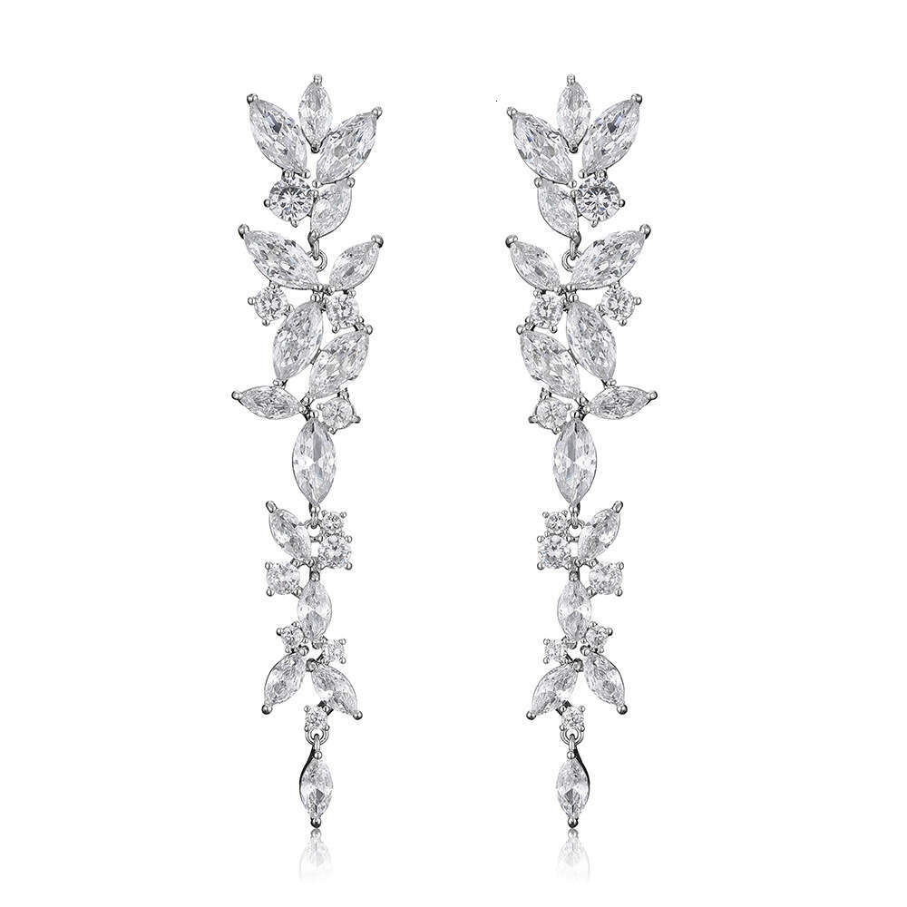 DH collections: Stylish Long - length Petal Earrings for Women with Inlaid 3A Zircons