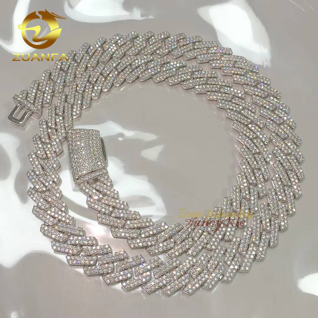 Iced Out Diamond Moissanite Men Necklace 14mm Hip Hop Fine Jewelry VVS Moissanite Sterling Silver 925 Cuban Link Chain
