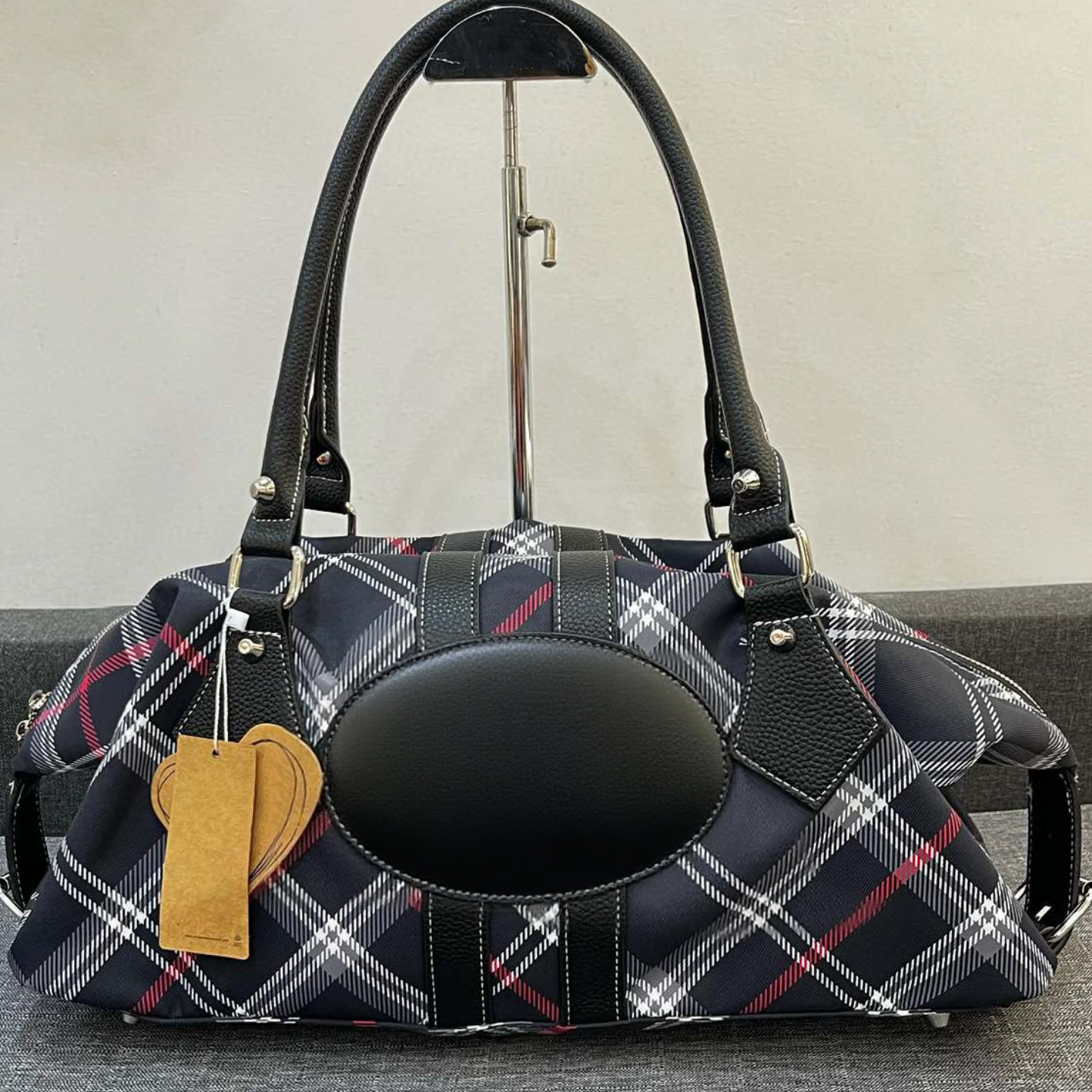(Order by pic in opt, not by desc) Checkered Canvas Travel Bag classic checkered pattern bag with comfortable handles