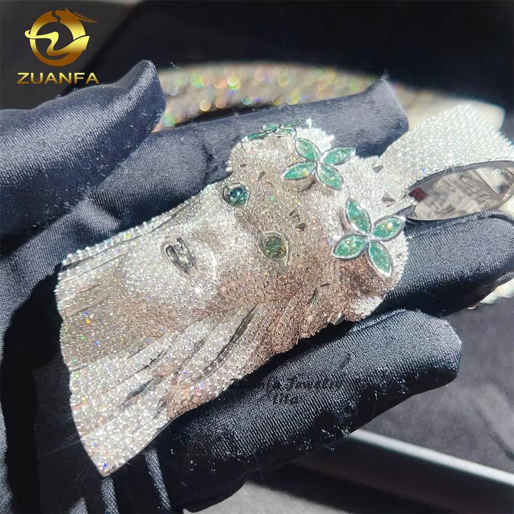 Hot Selling Hip Hop Blue Green Diamond 3D Custom 25 Tall Iced Out Silver Moissanite Jesus Pendant