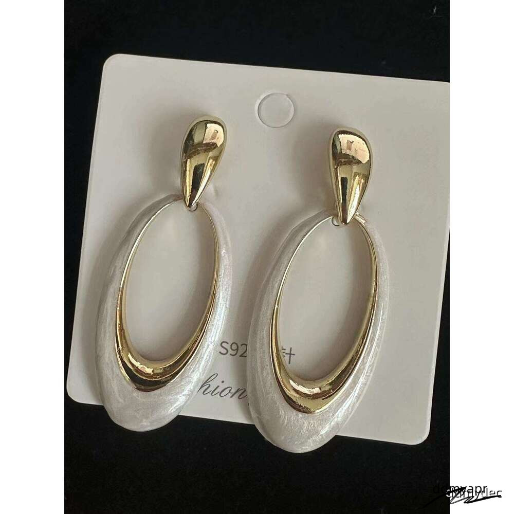 Enamel Geometric - Oversized Hollow Pearl White Dangle Earrings With Shell Motif ddmydec (2025 Minimalist Statement Jewelry) ddmydec