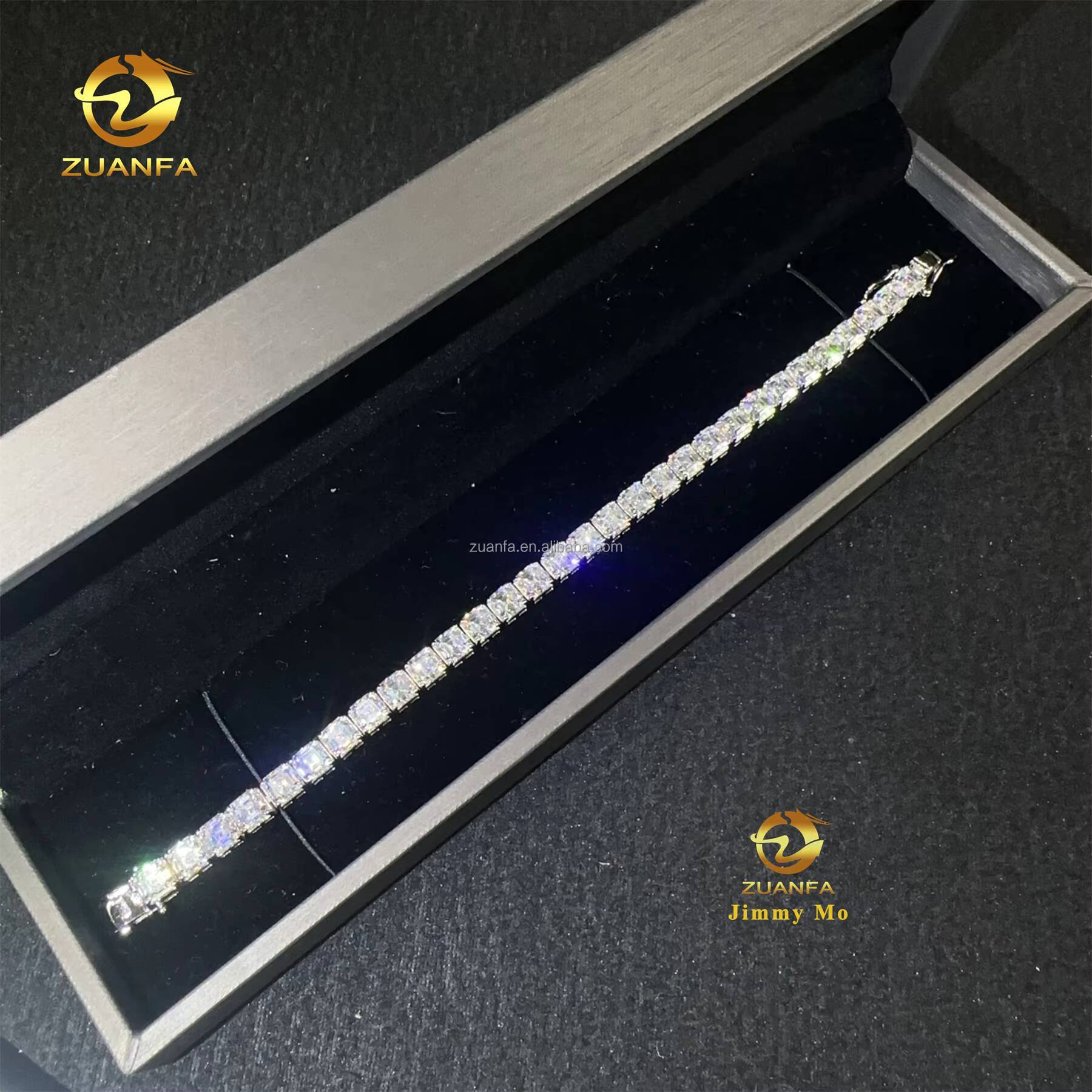 Pass Diamond Tester Fashion Luxury 925 Sterling Silver Iced Out Hip Hop Fire Jewelry Moissanite Asscher Cluster Tennis Bracelet