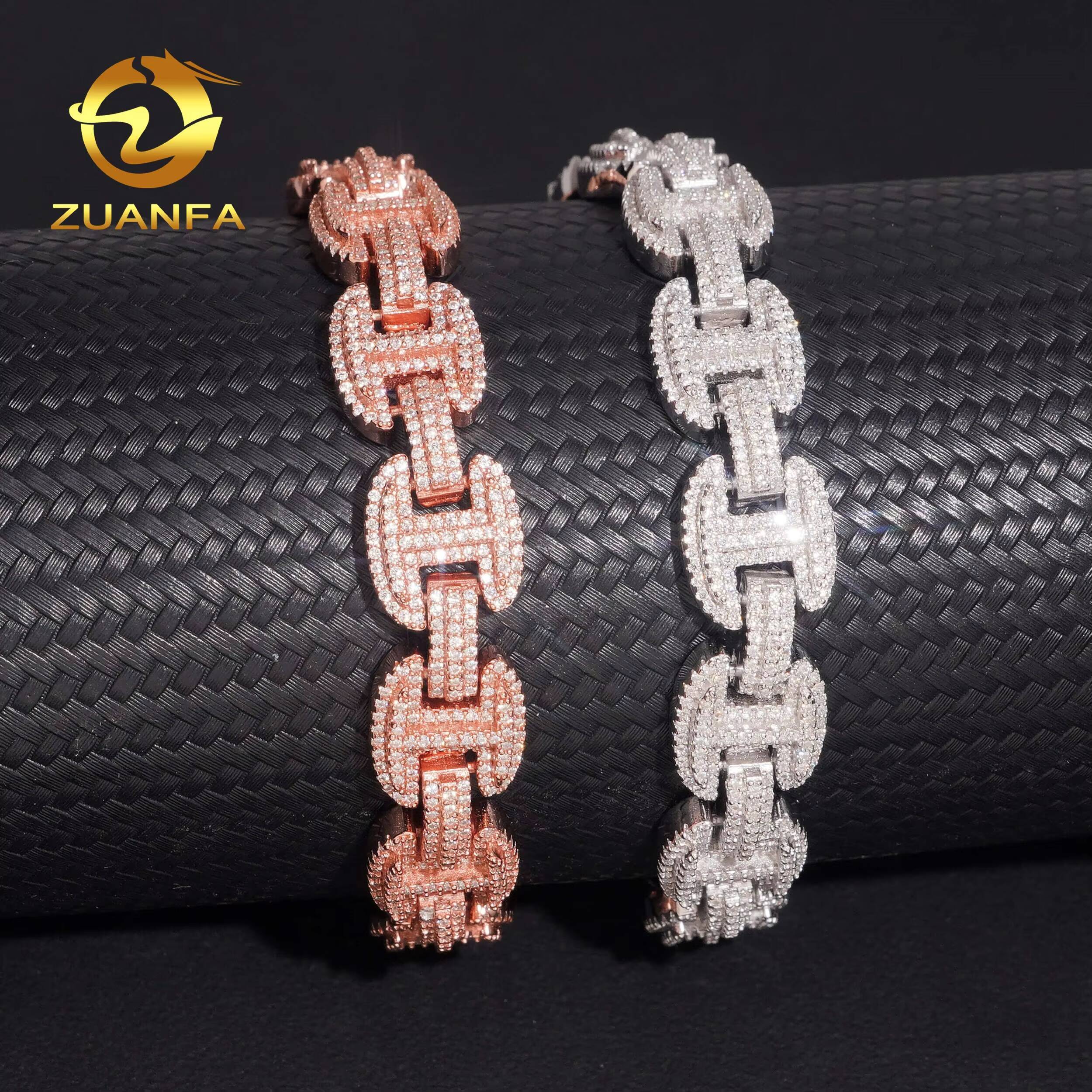New Arrival Hip Hop Style Iced Out Jewelry 12mm Rose Gold 925 Sterling Silver Moissanite Cuban Link Chain