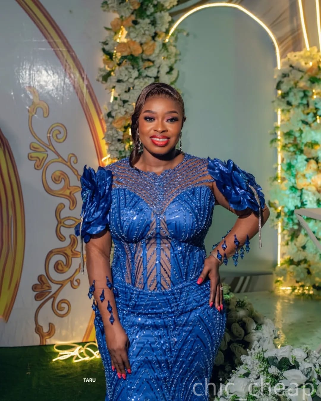 Aso Ebi Mermaid Royal Blue Prom Dresses 2025 Crystals Flowers Sequined Evening Formal Party Second Birthday Engagement Gowns Plus Size Dress For Speci
